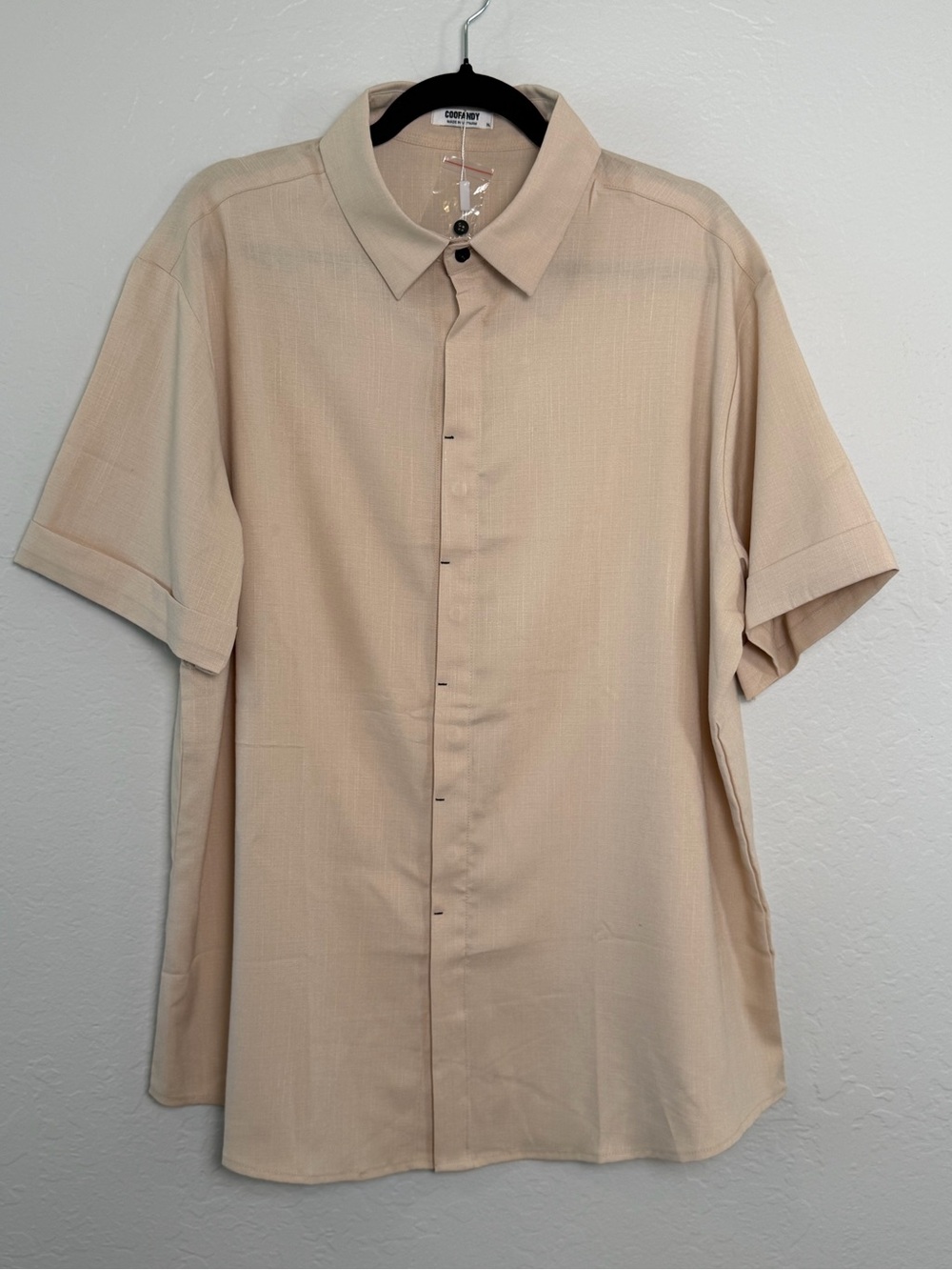 Coofandy Neutral Tan Rayon Linen Blend SS Button Does Shirt Size XL